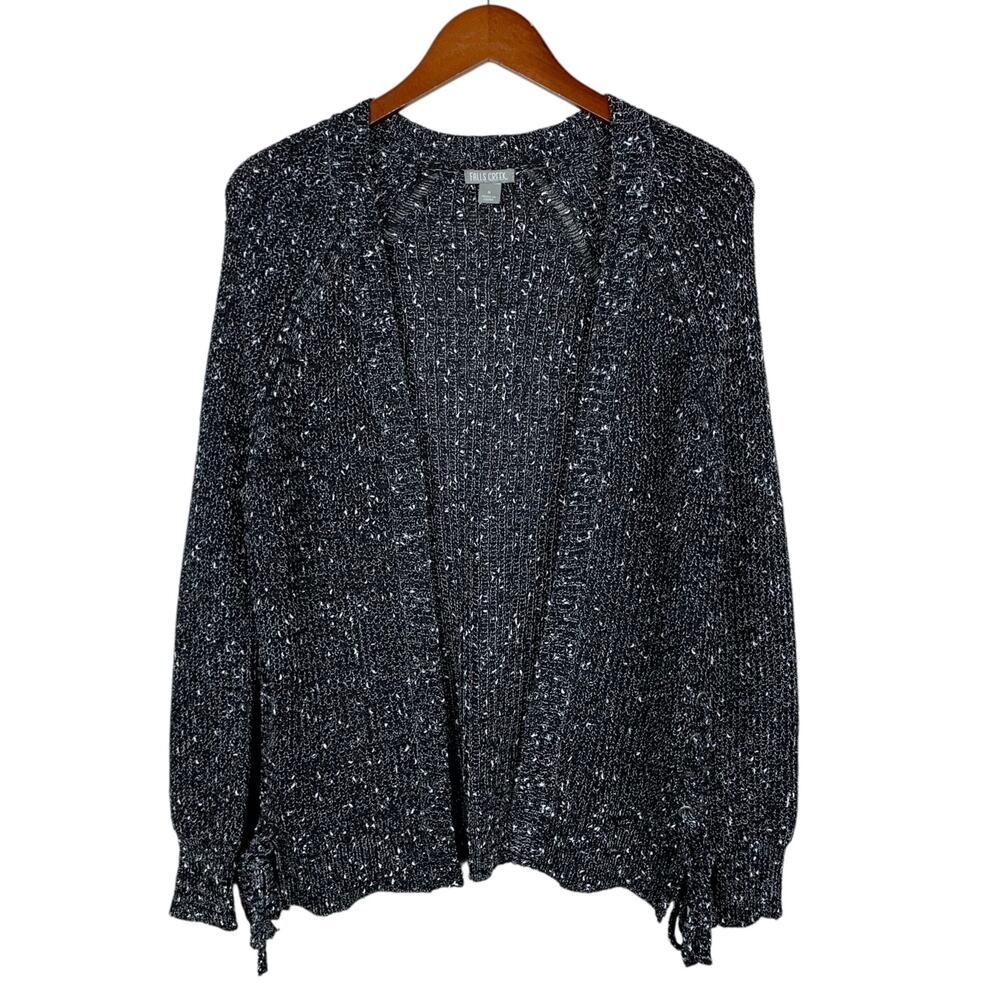 Falls Creek Cardigan Sweater Open Front Black White Speckled Knit Women's S